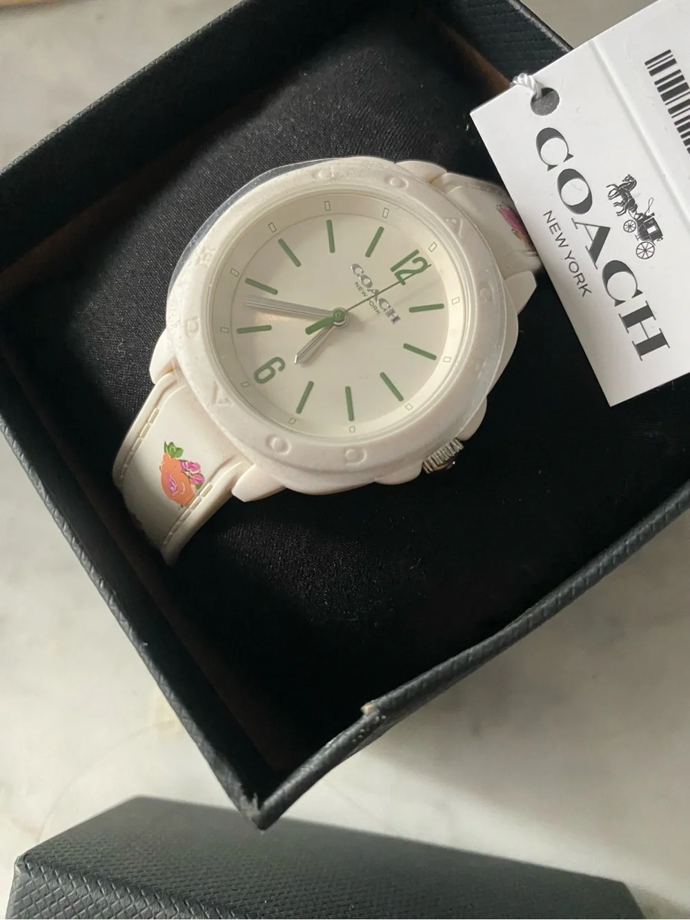Coach Womens Kitt Watch 34mm Silicone White Rose Flower Band